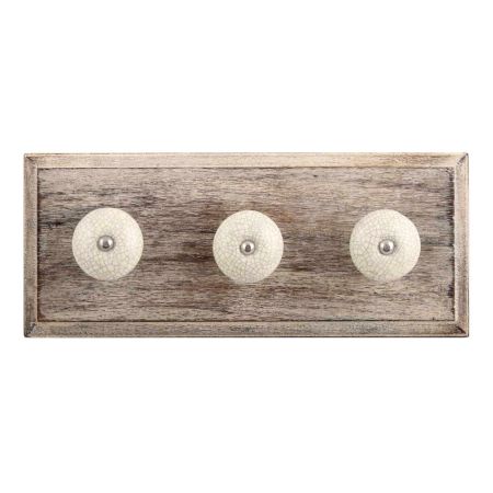 Cream and Black Crackle Ceramic Wooden Hooks